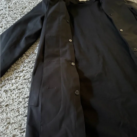 Bill Blass - Vintage 80’s Black Collared Trench Coat with Hood Attachment & Belt - Picture 8 of 9